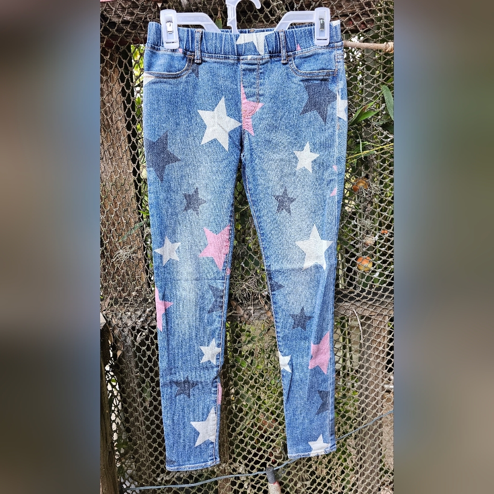 GAP High Stretch Jeggings Pants Sz 14 Regular With Star Design Blue & White